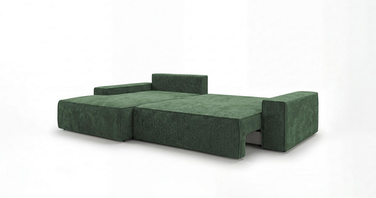 ECKSOFA VERONA links grün Cord Poso 14 - Schlaffunktion, Bettkasten - Grün, Textil (280/185cm) - Cornero