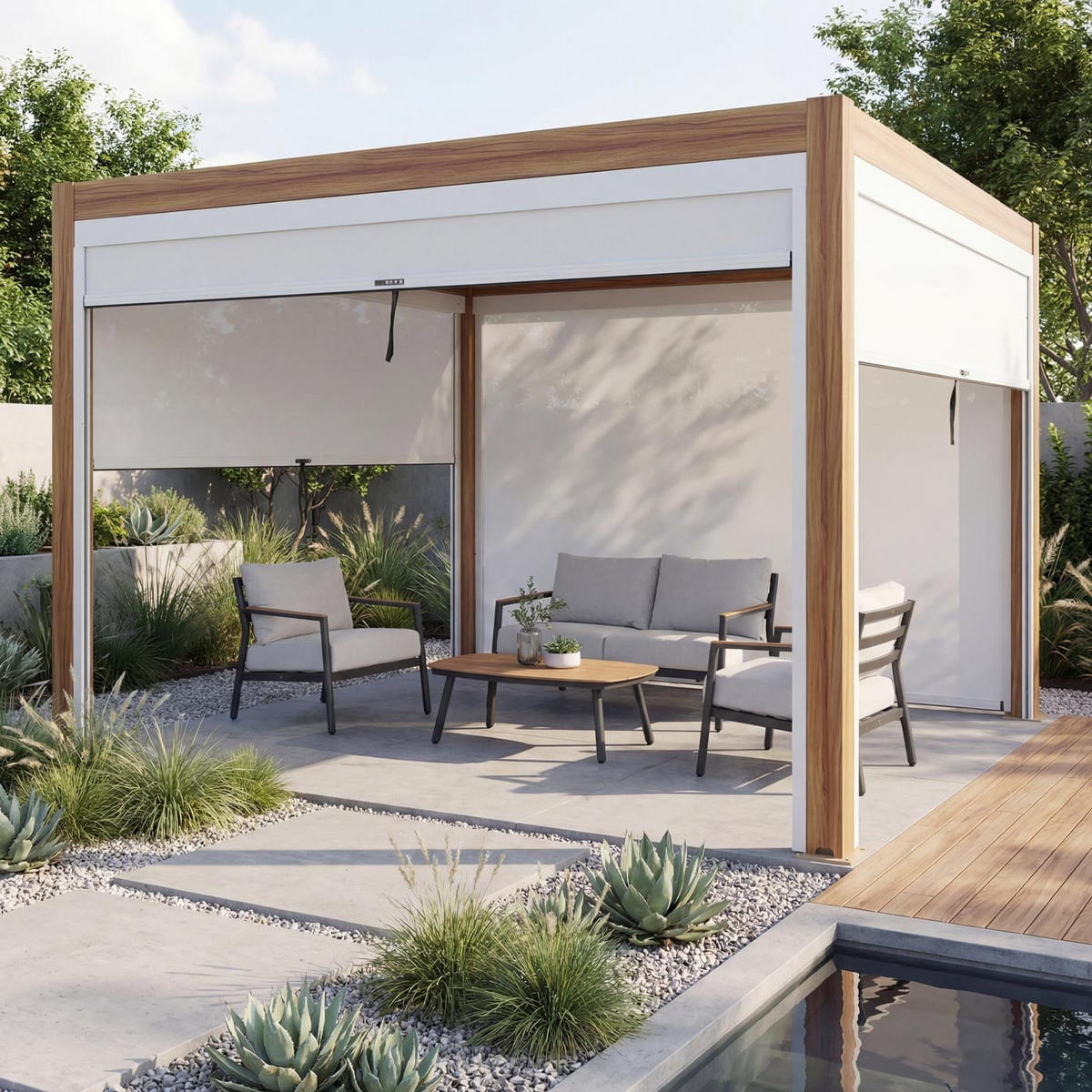 PERGOLA MIT SEITENWAND Weiß - Weiß, Metall (300/220/300cm) - MCW