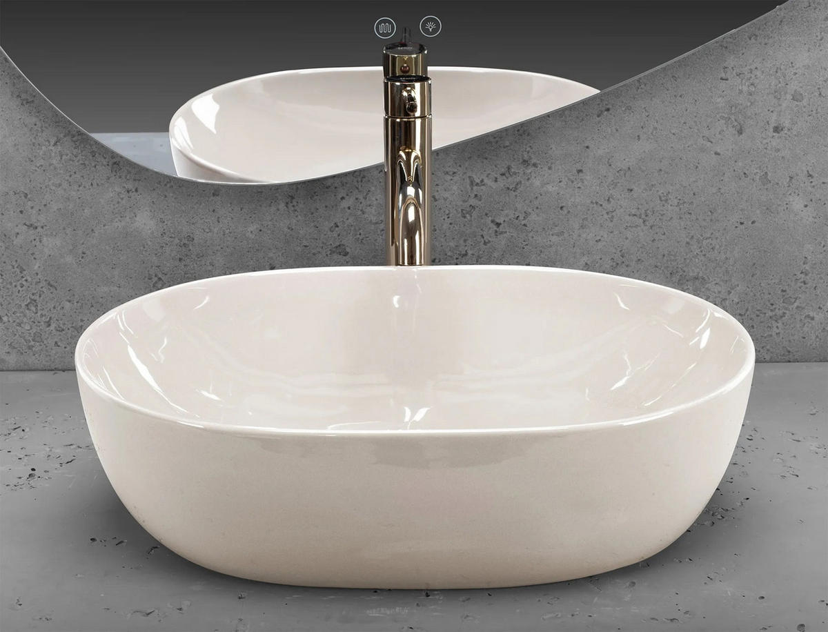 AUFSATZWASCHBECKEN Rea Lisa Ecru Shiny - Ecru, Keramik (35/14/49cm) - REA