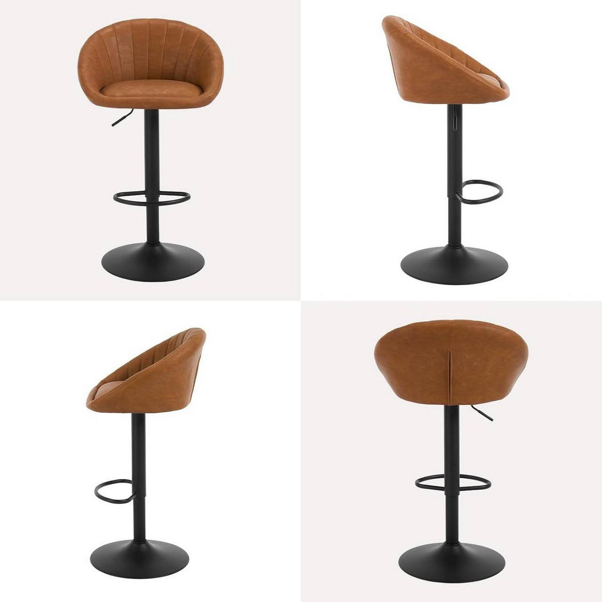 BARHOCKER Kunstleder, Metall, Braun - Schwarz/Braun, Kunststoff/Metall (53/83/45cm) - Woltu