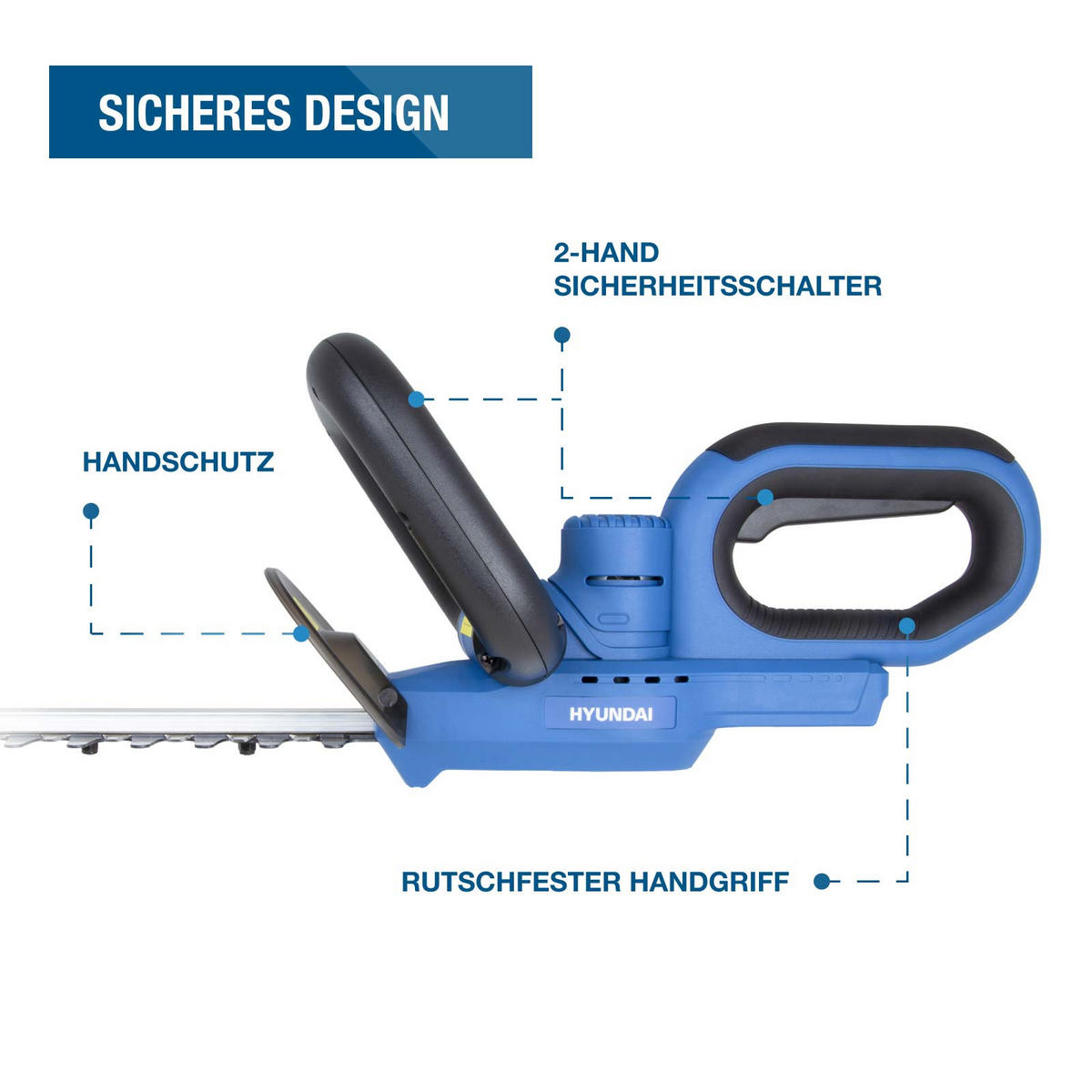 AKKU-HECKENSCHERE HT2051LI (20V, 51cm Schnittlänge, 20 mm Schnittstärke, ohne Akku und Ladegerät - Blau, Kunststoff (20/20.5/90cm) - Hyundai