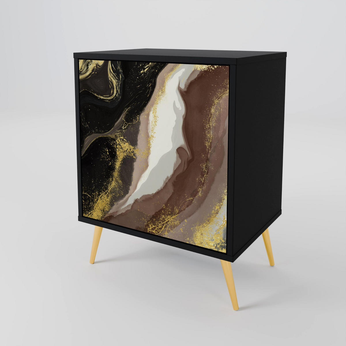 SIDEBOARD GOLD DUST, Schwarz, 57,5x42x70,5 cm, Schwarze Metall-Sternfüße - Multicolor/Schwarz, Holzwerkstoff/Metall (57.5/70.5/42cm) - SpaceRebels