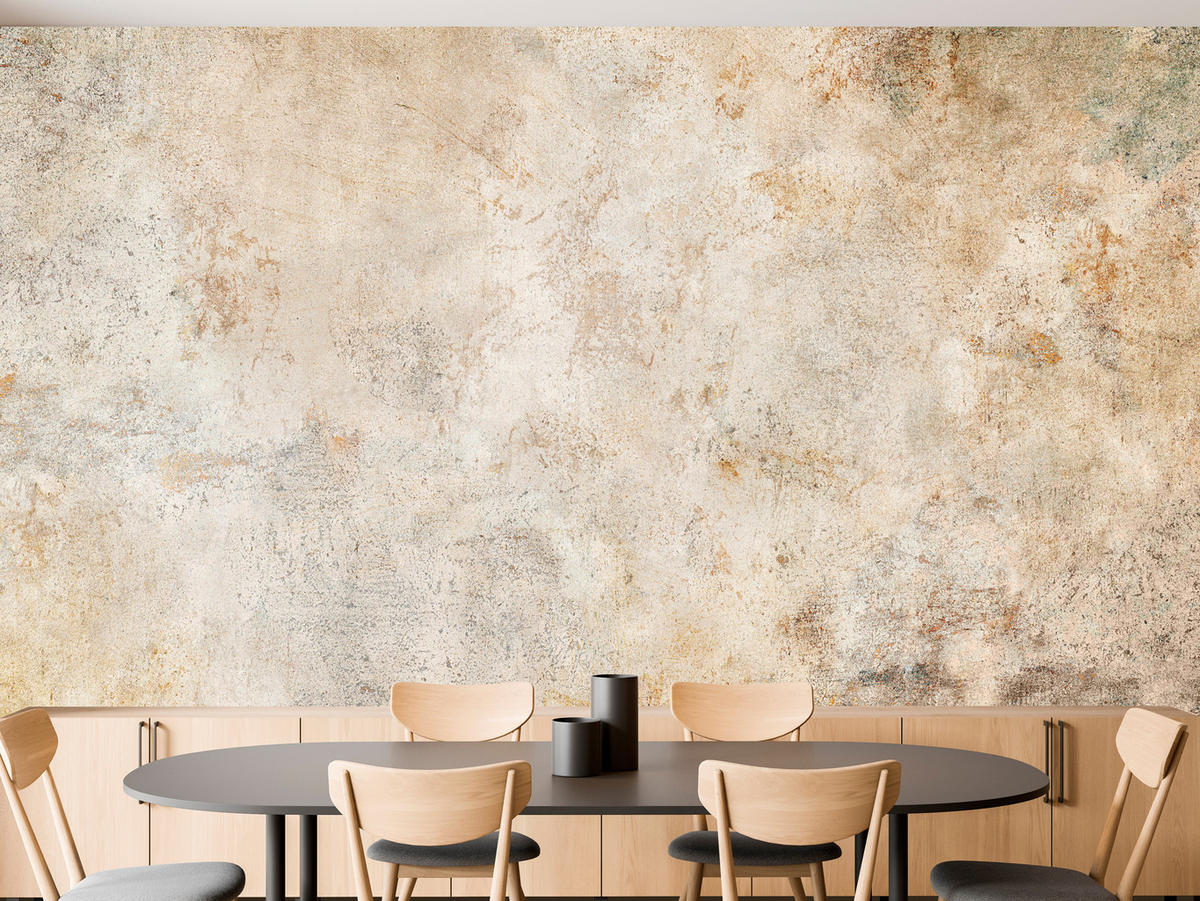 FOTOTAPETE für Wohnzimmer Minimal Beige Betonwand 300x210 - Gelb/Beige, Papier (300/210cm) - Muralo