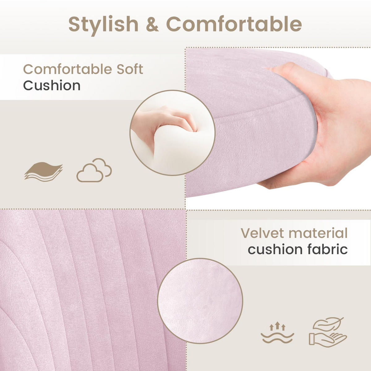 DREHSTUHL Rosa Samt ergonomisch drehbar - Pink, Metall (30/44.5/48.5cm) - Rattrix