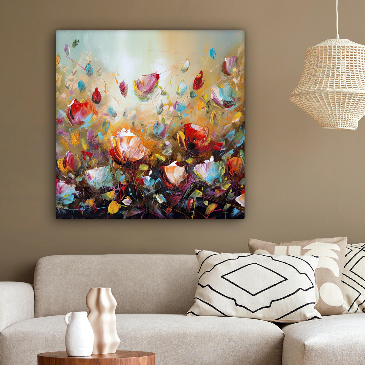 LEINWANDBILD Blumen - Kunst - Natur - Ölgemälde 90x90 cm - Multicolor, Textil (90/90cm) - MuchoWow