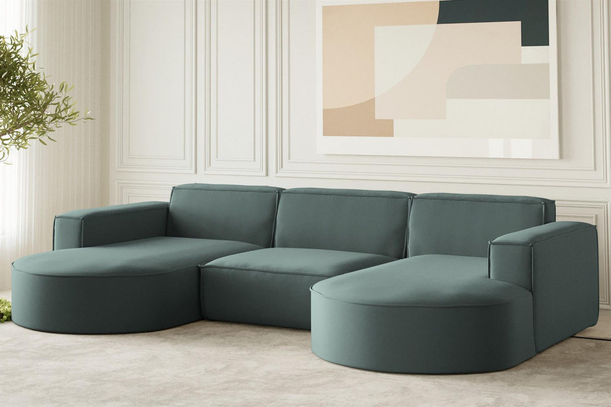 WOHNLANDSCHAFT Palma In Opera - Smaragdgrün, Holzwerkstoff/Textil (299/78/165cm) - Fun Möbel