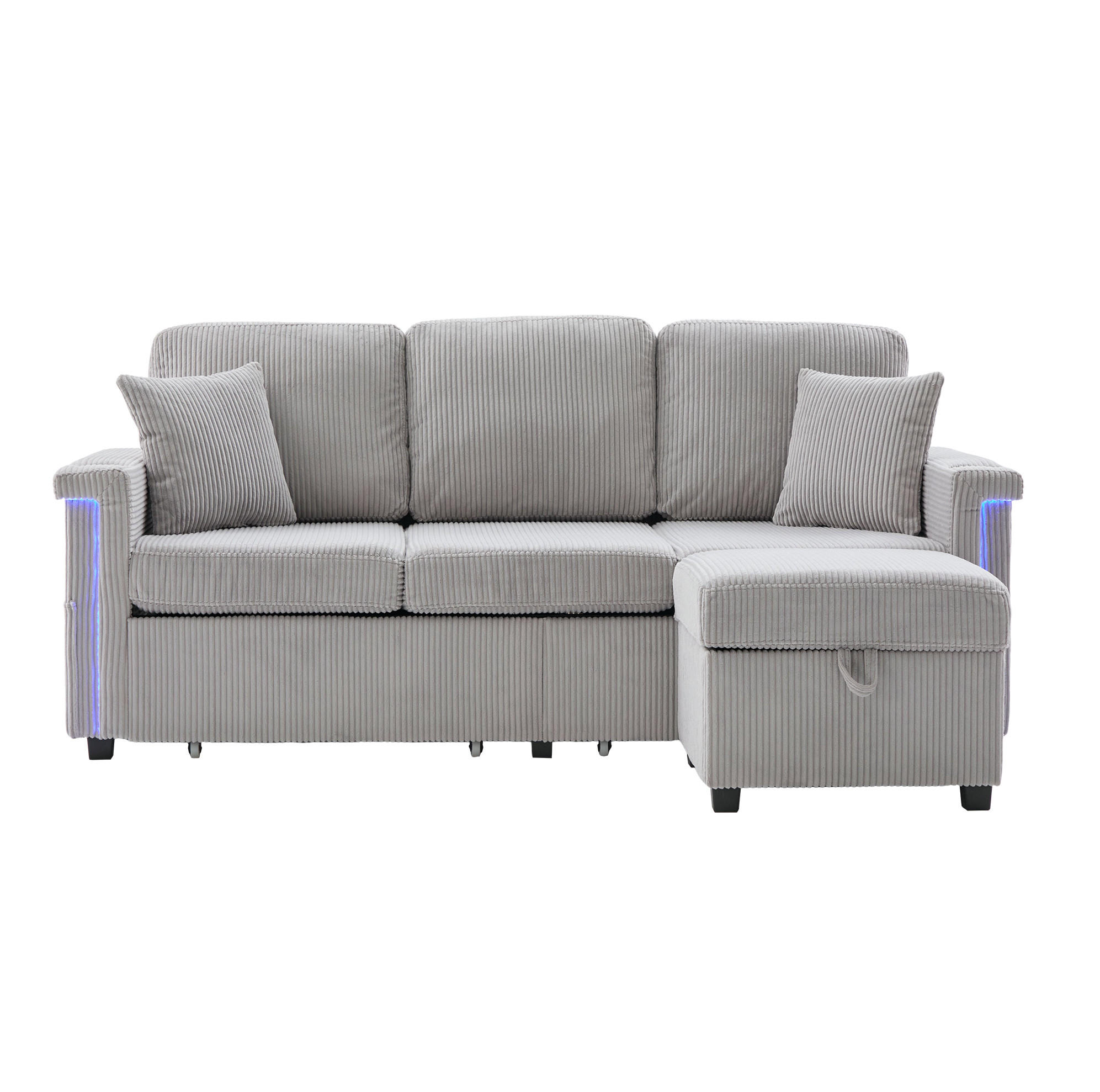 SOFA mit LED und USB/Type-C 194 x 73 x 81 cm Corduroy Hellgrau - Hellgrau, Kunststoff (194/81/73cm) - Meubliv