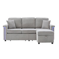 SOFA mit LED und USB/Type-C 194 x 73 x 81 cm Corduroy Hellgrau - Hellgrau, Kunststoff (194/81/73cm) - Meubliv