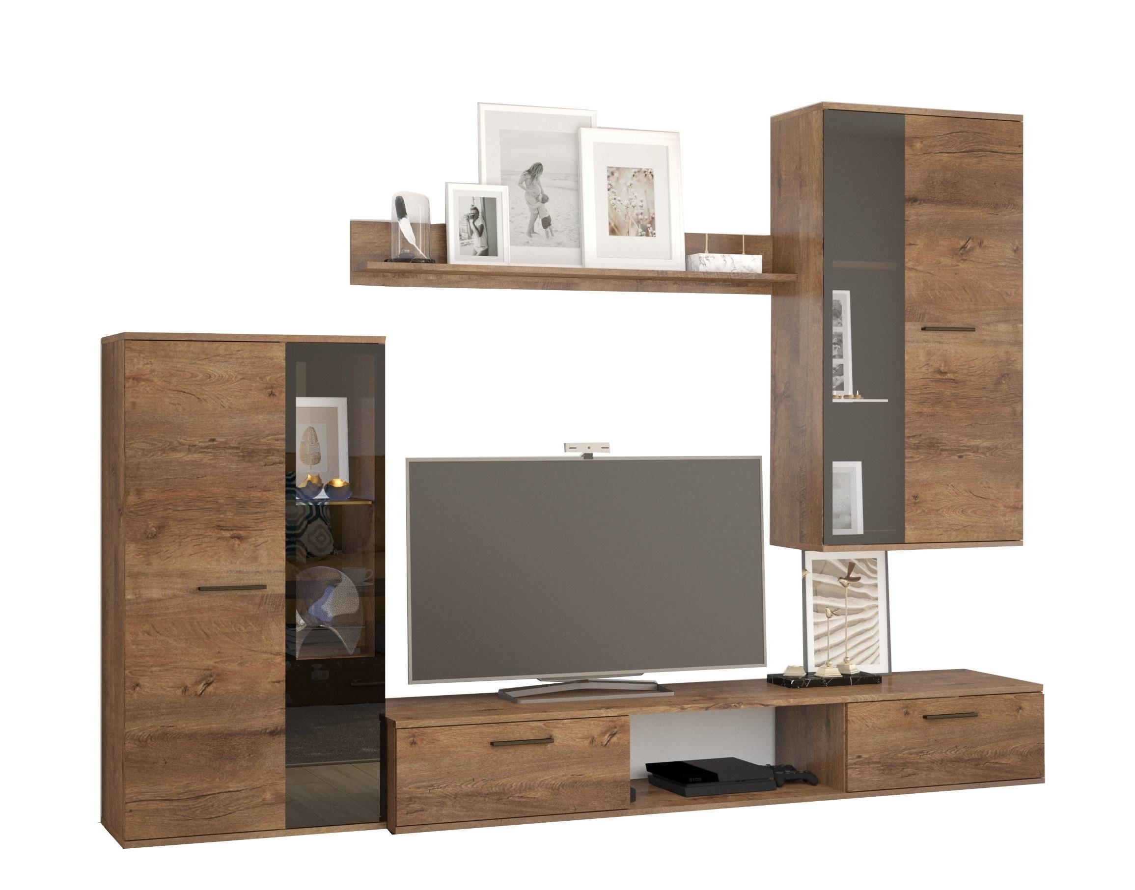 WOHNWAND CERES LED - Dunkelbraun, Holzwerkstoff (240/180/40cm) - Meblini