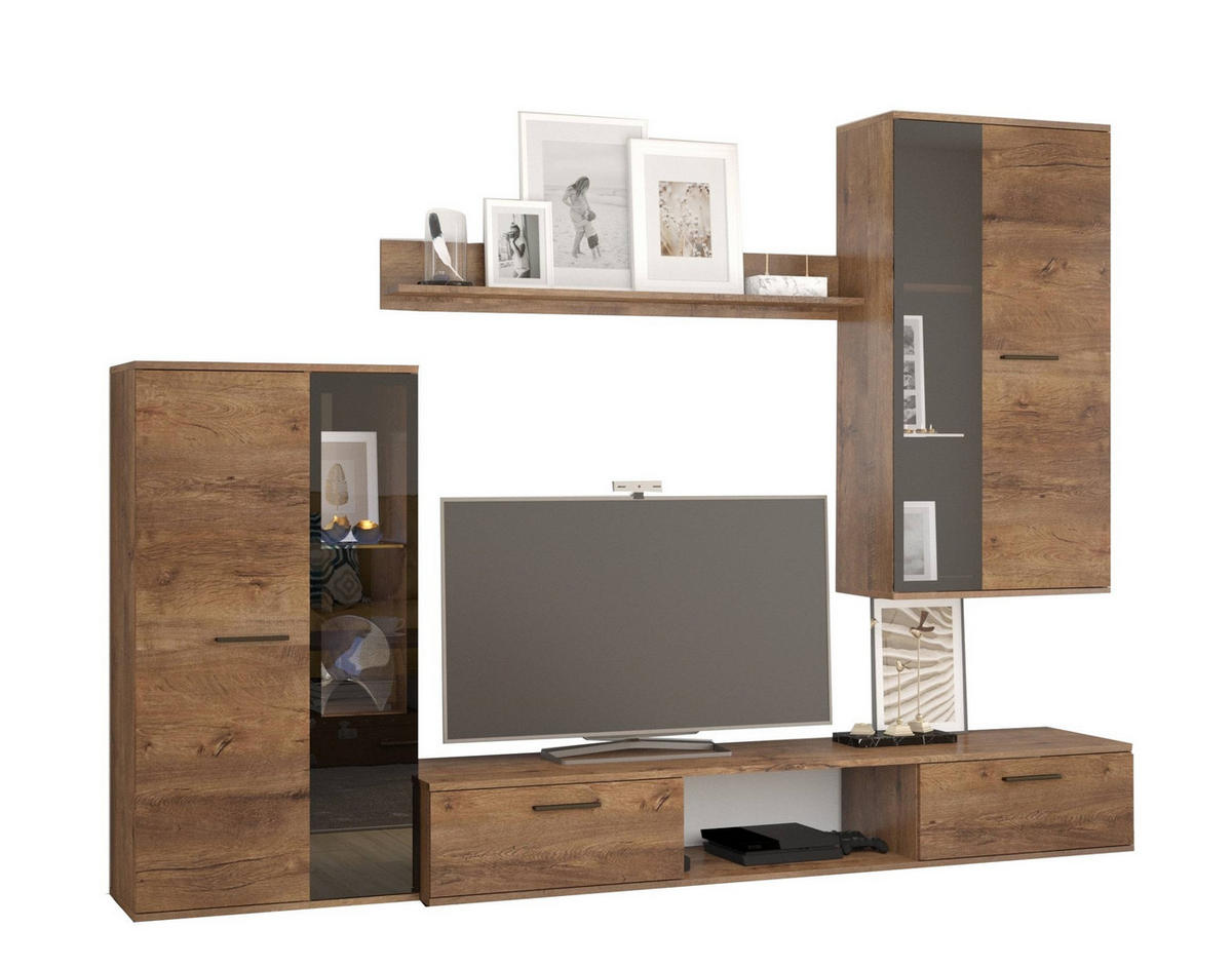 WOHNWAND CERES - Dunkelbraun, Holzwerkstoff (240/180/40cm) - Meblini