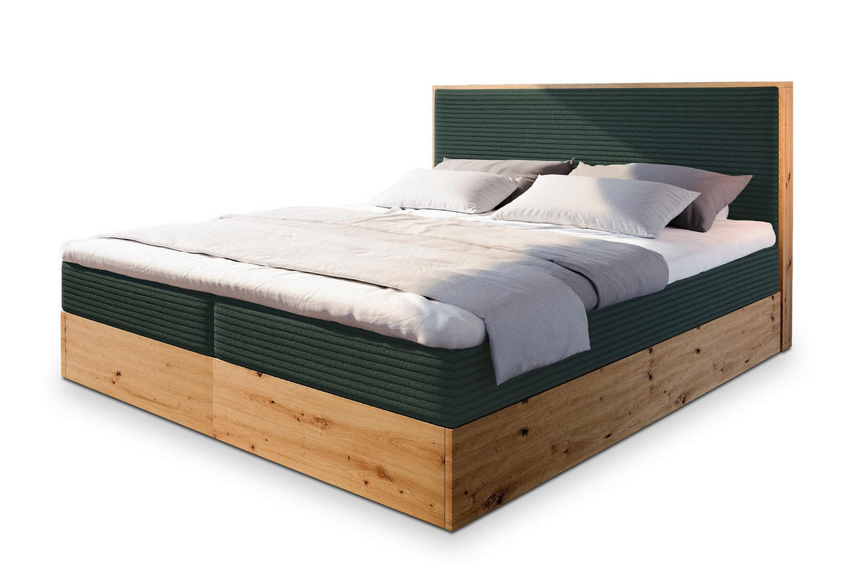 POSTEL BOXSPRING VERDON 160x200 cm, s matrací a úložným prostorem, tmavě zelená - tmavě zelená, kompozitní dřevo/textil (160/200cm) - MASSENO