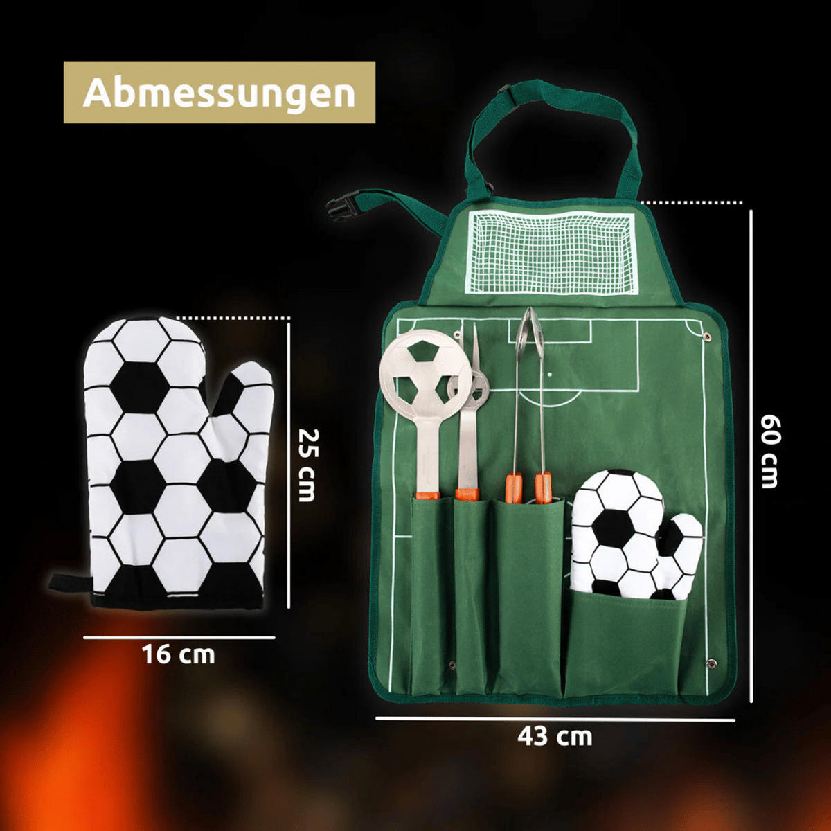 GRILLBESTECK Set SOCCA Grillset für Männer Geschenk - Silberfarben, Metall (50cm) - DELUKE
