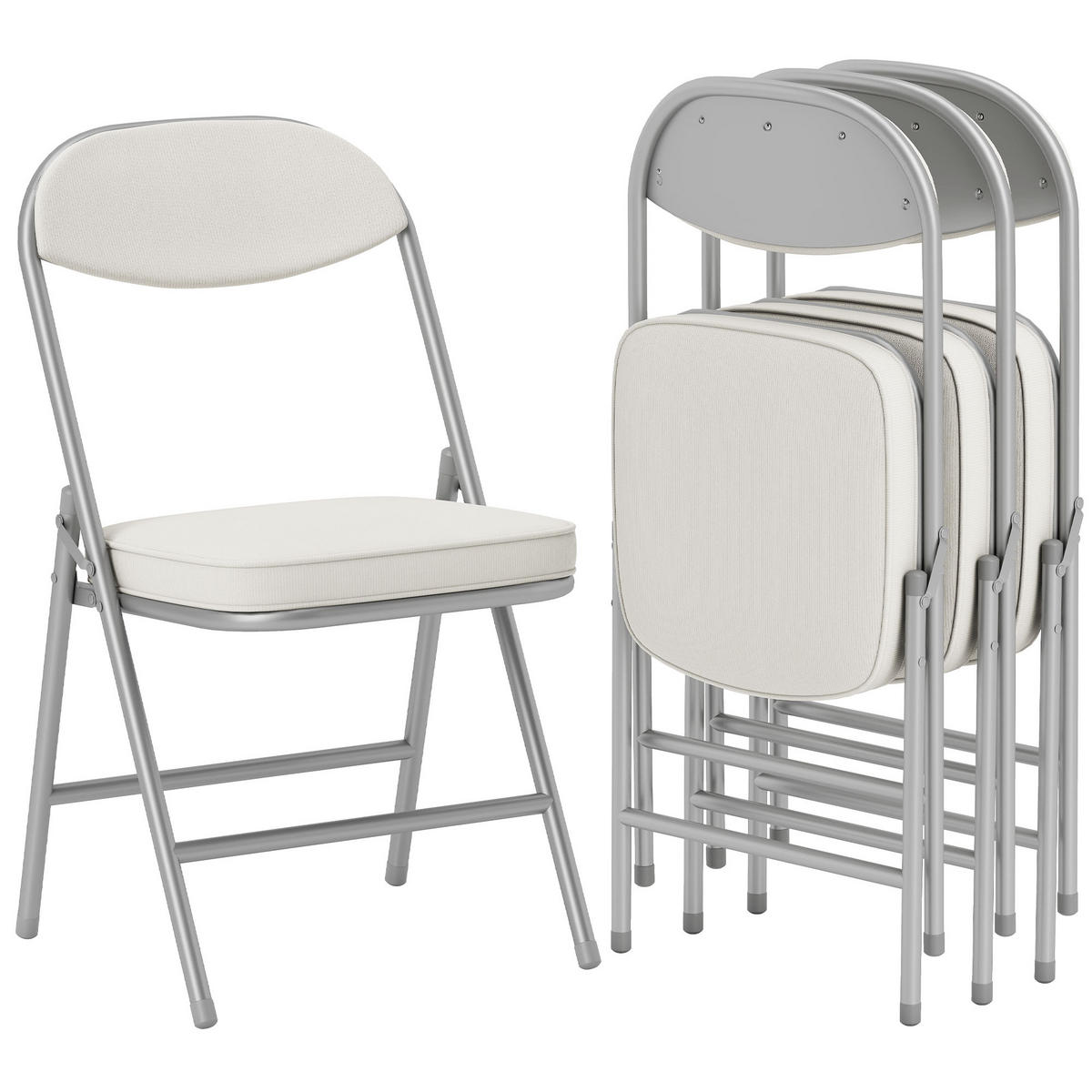 KLAPPSTÜHLE DE-06831 4er-Set gepolstert mit Cordbezug und Metallrahmen Cremeweiß - Creme, Textil/Metall (45/82/48.5cm) - ComfortXL