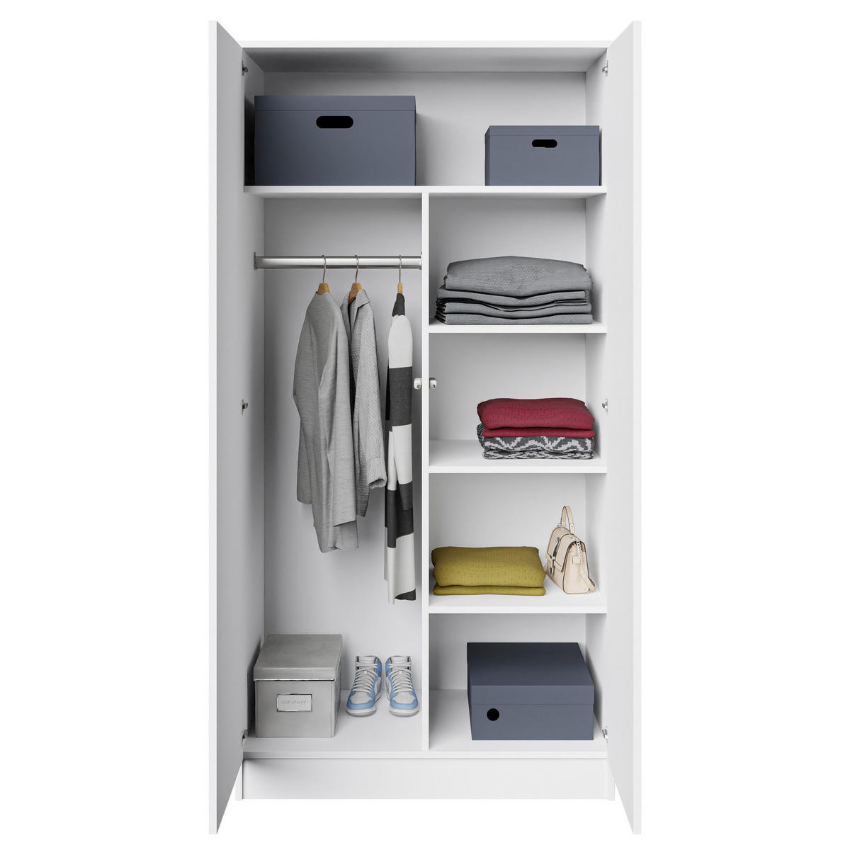 DREHTÜRENSCHRANK Look mit 2 Türen, 90 cm, Weiß - Weiß, Holzwerkstoff (90/180/50cm) - Beautysofa