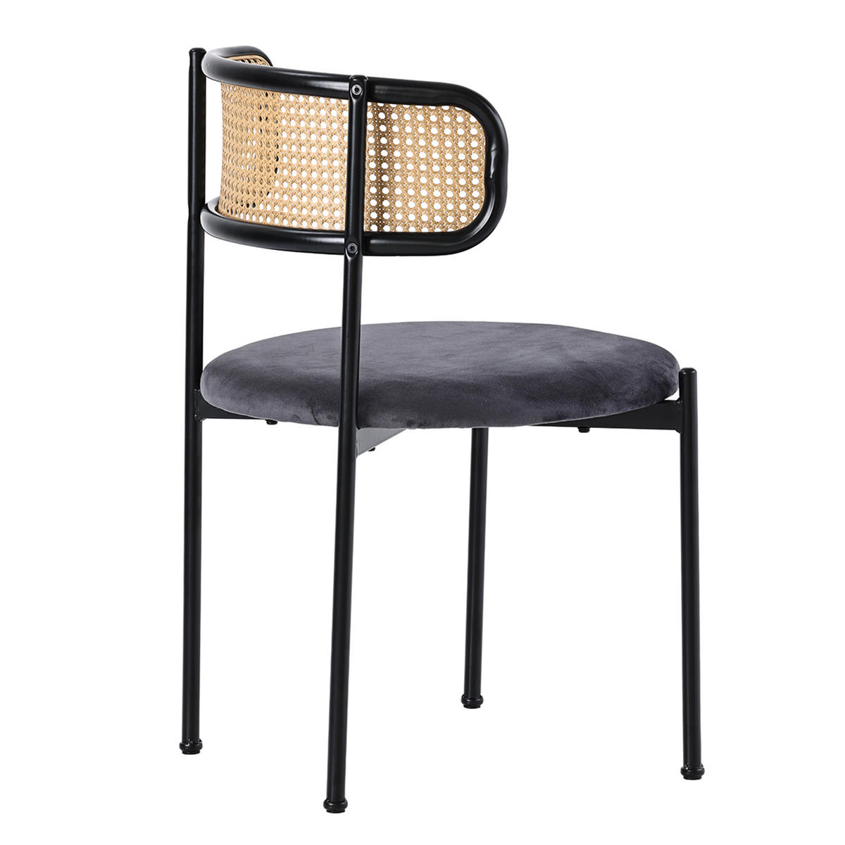 ESSZIMMERSTUHL 2er-Set Samt, Rattan-Rückenlehne, Metallbeine, Modern, Ergonomisch, Grau - Grau, Naturmaterialien/Textil (51/75/55cm) - Urban Meuble