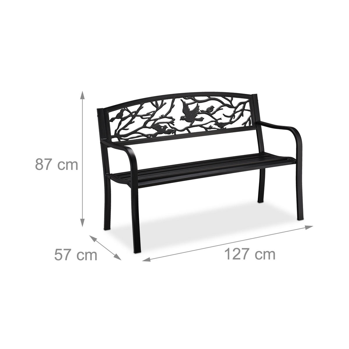 GARTENBANK Vögel - Schwarz, Metall (127/87/57cm) - Relaxdays
