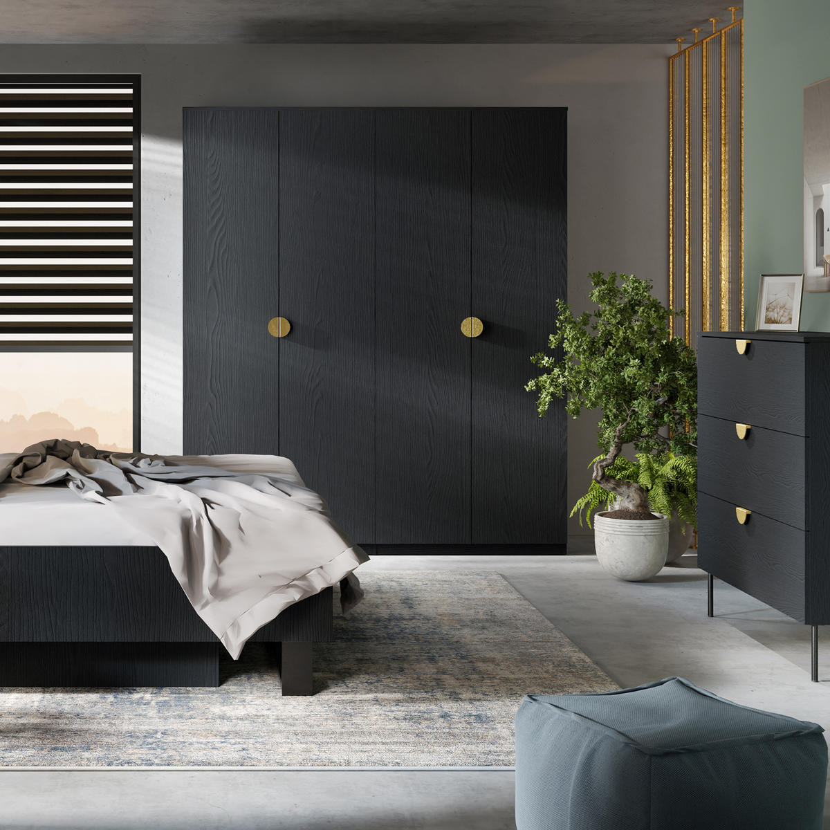 SCHUBKASTENKOMMODE VIDIS, Halbrundgriffe - Schwarz, Holzwerkstoff (100/107/40cm) - KONSIMO®