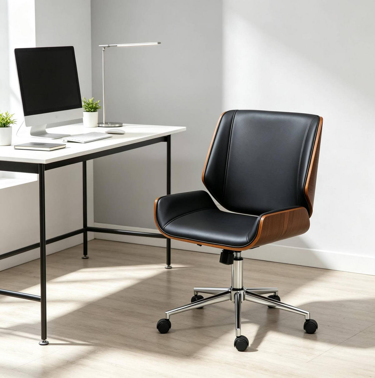 BÜROSTUHL in Schwarz und Dunkelbraun 60x53x96 cm, höhenverstellbar und drehbar - Schwarz, Kunststoff (53/96/60cm) - IVMEU