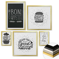 WANDBILDER 5er Set - 50x50 cm & 20x30 cm & 40x60 cm Goldrahmen - Grafiken, Lebensmittel, kulinarische Slogans - Goldfarben, Kunststoff (40/60cm) - ArtPrintCave