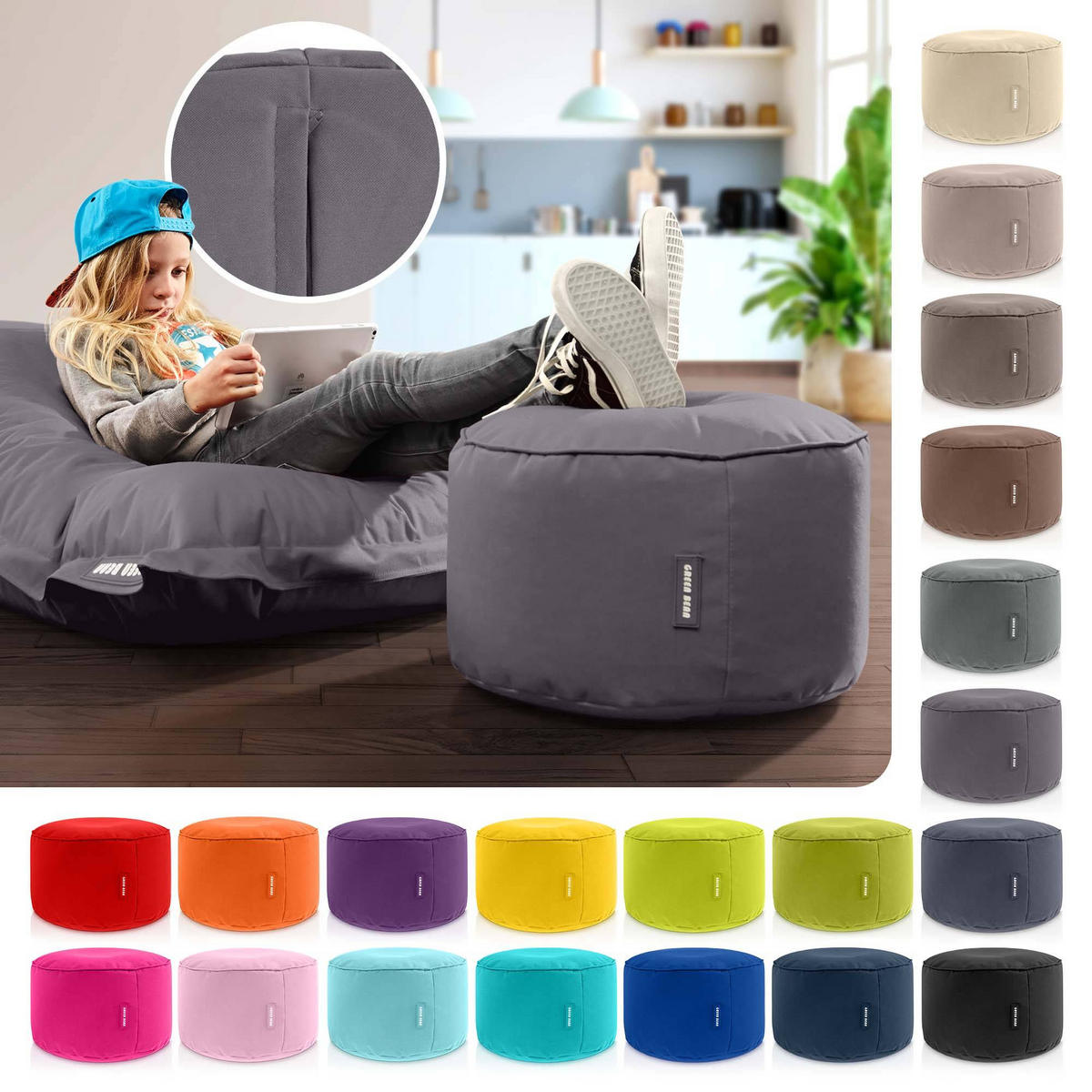 SITZSACK-HOCKER Pouf "Stay" 45x25cm - Anthrazit, Textil (45/25/45cm) - Green Bean
