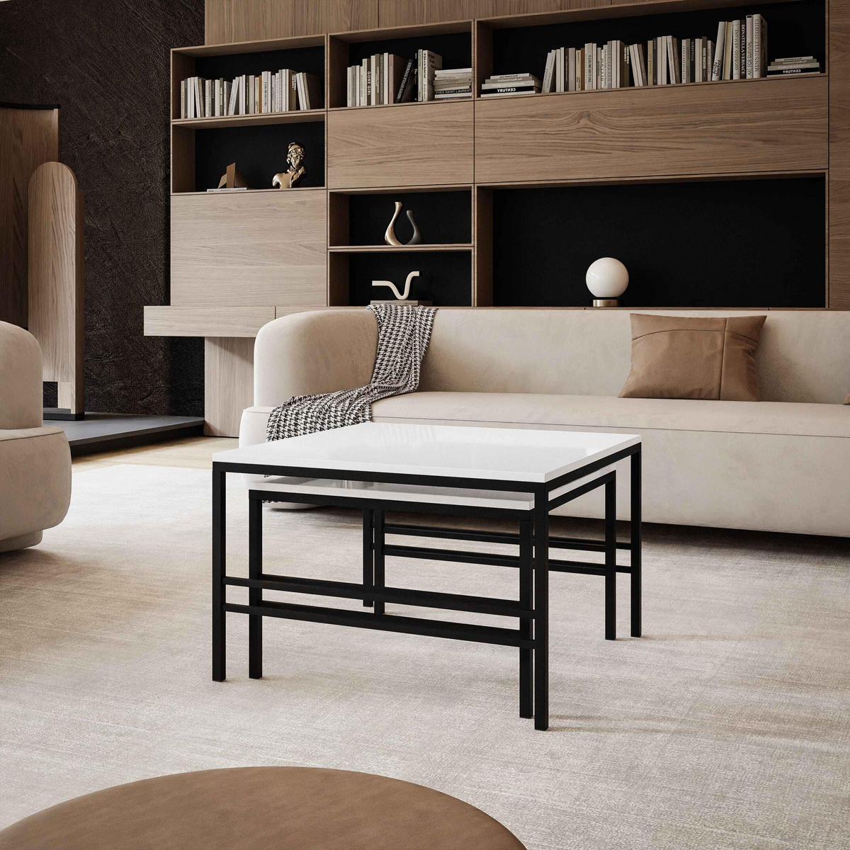 COUCHTISCH Cashmere Schwarze Rahmen - Beige/Schwarz, Holzwerkstoff (70/70/46cm) - Idohome