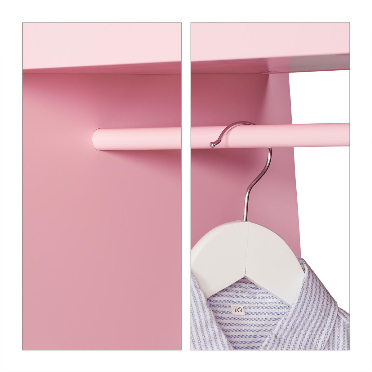 VEŠIAK Ružový detský so zrkadlom 3 textilné boxy 107 cm - ružová, kompozitné drevo/textil (97.5/107/61cm) - Relaxdays