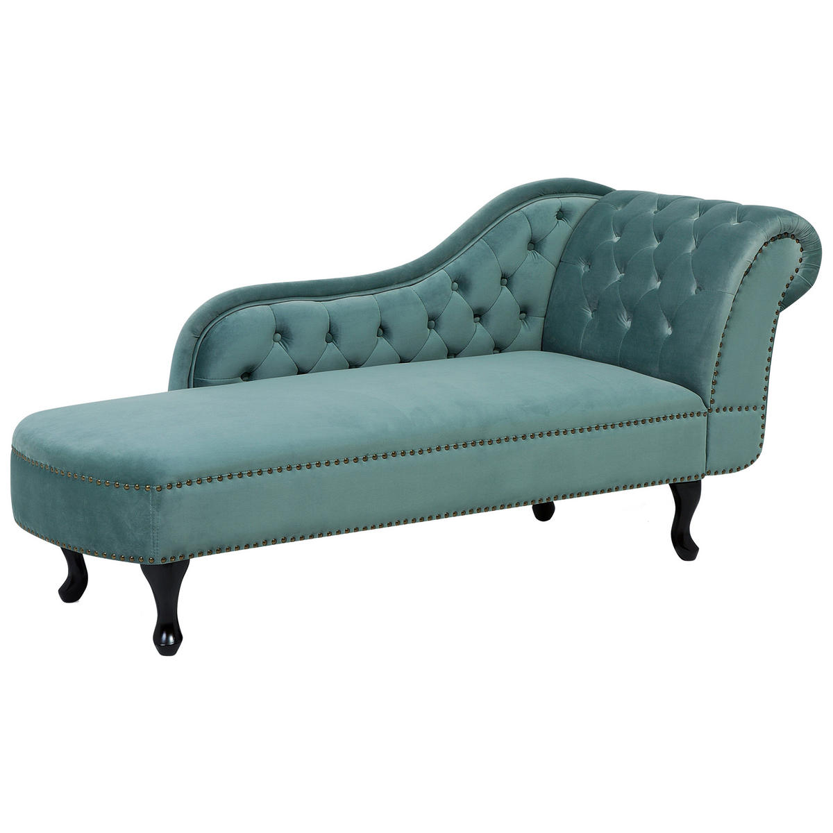 ČALOUNĚNÉ LEHÁTKO CHAISE LONGUE Sametová látka mátově zelené pravostranné Nimes - tmavě hnědá/mátově zelená, textil (169/79/65cm) - Beliani