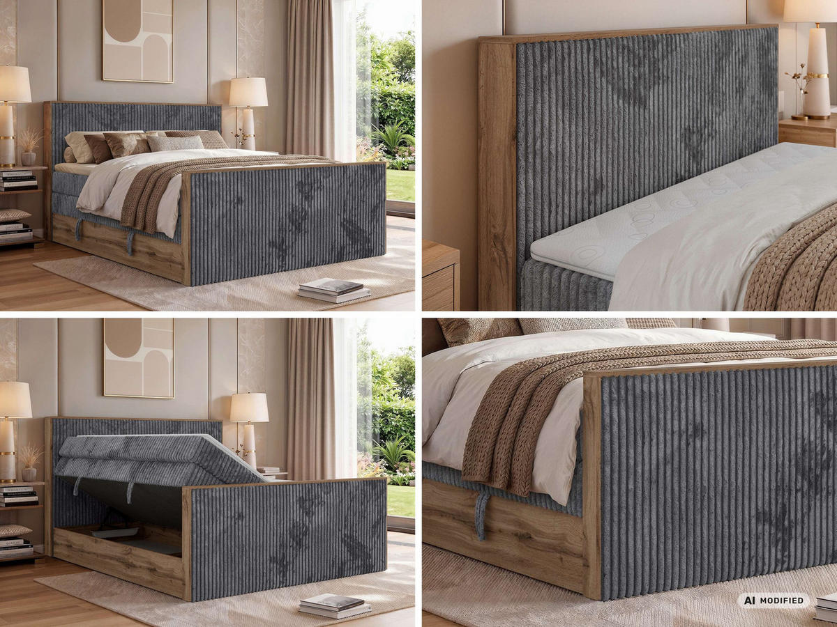 POSTEL BOXSPRING WOOD KING DUO 140/200 - Šedá Manšestr - Topper T25 - H4 - šedá/černá, textil/plast (140/200cm) - MKS