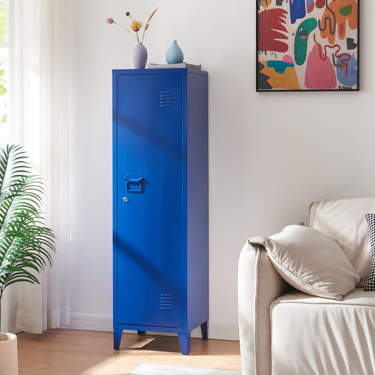 EINZELSPIND Kurikka - Blau, Metall (38/137/38cm) - [en.casa]