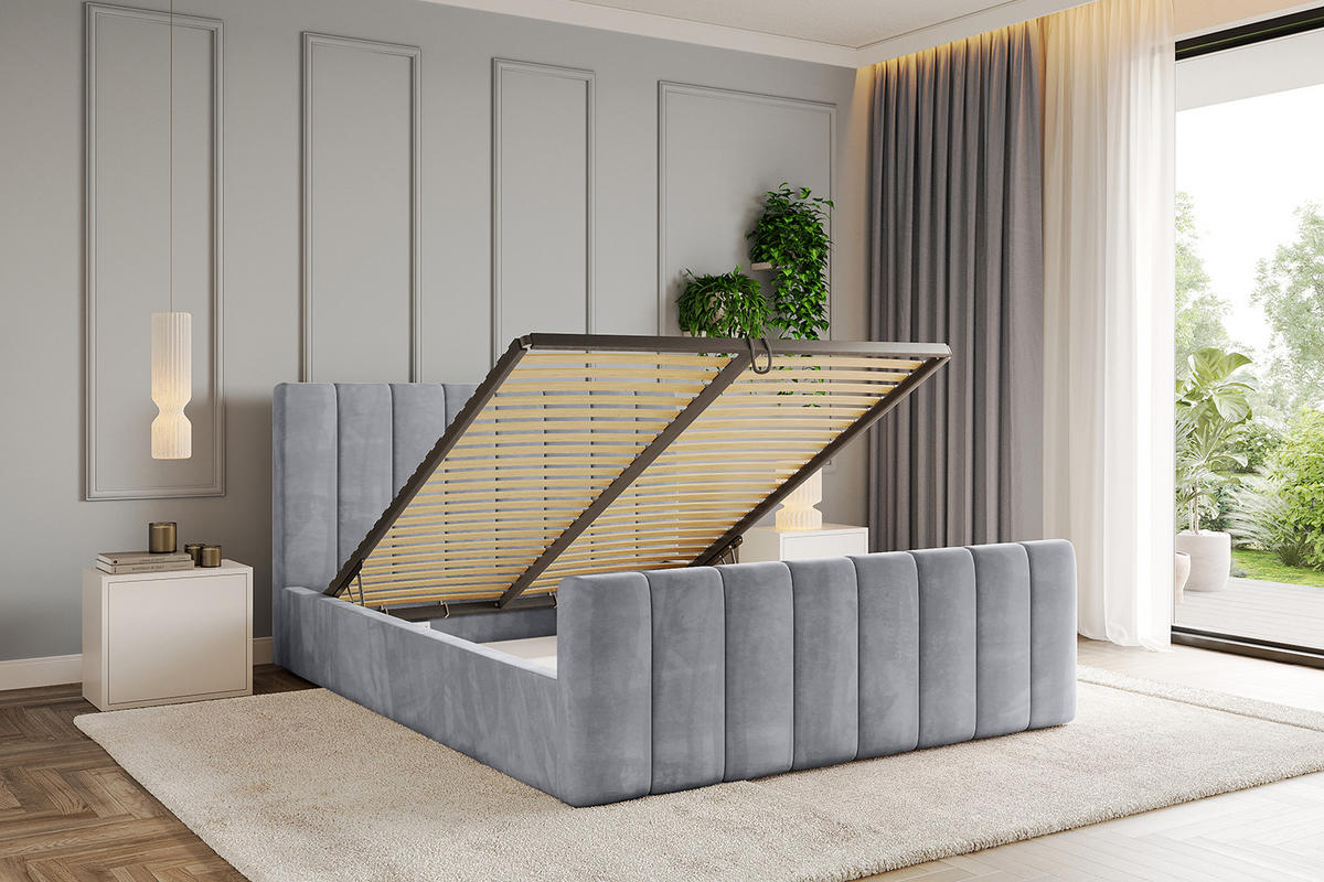 POLSTERBETT mit Bettkasten, Fußteil und Lattenrost, Boxbett ohne Matratze - STERA-Z 180x200 Hellgrau - Hellgrau, Holzwerkstoff/Textil (180/200cm) - ALTDECOR