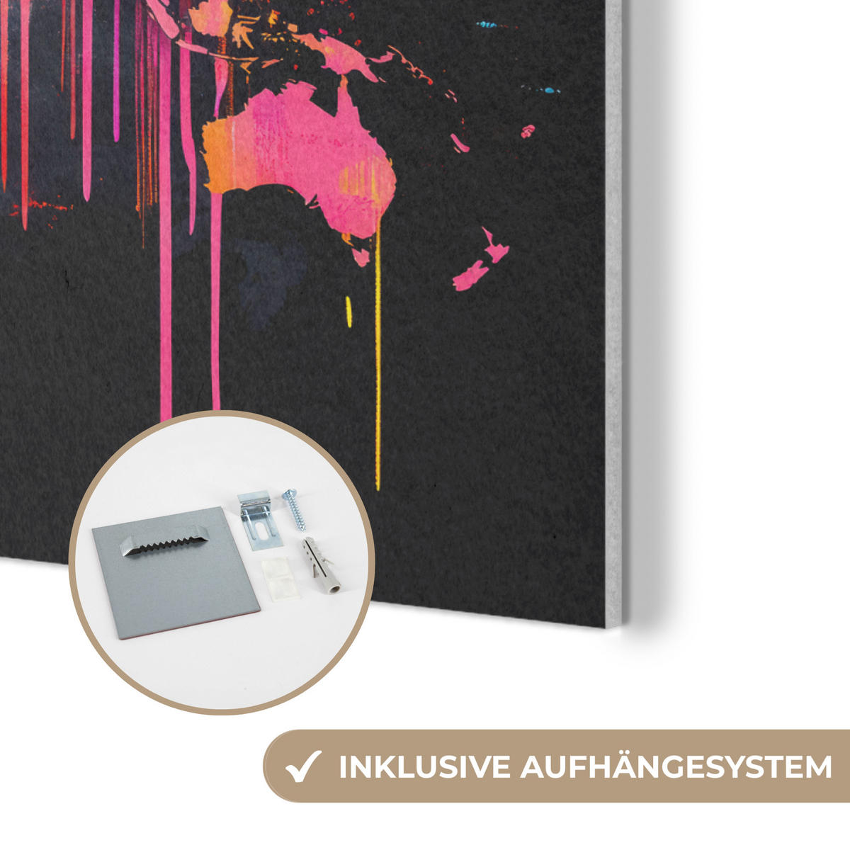AKUSTIKBILD Weltkarte - Farbe - Bunt - Graffiti - Welt Wanddeko 70x50 cm - Multicolor, Kunststoff (70/50/0.9cm) - MuchoWow