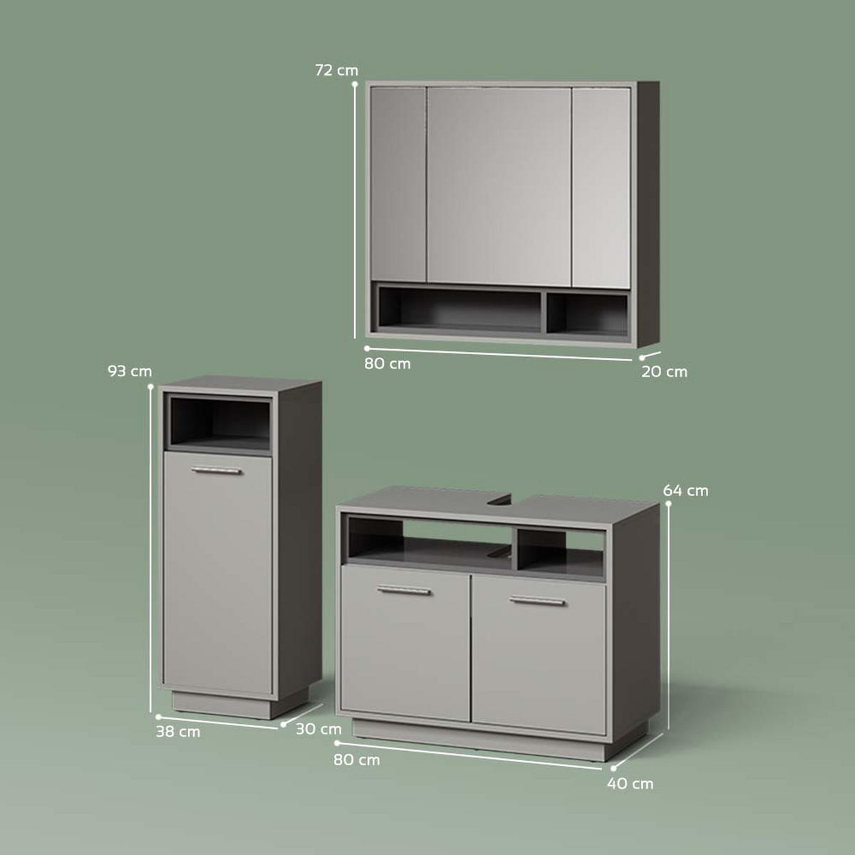 BADMÖBEL-SET Temo Grau 3 Teile - Anthrazit/Grau, Holzwerkstoff (80/64/40cm) - Livinity®