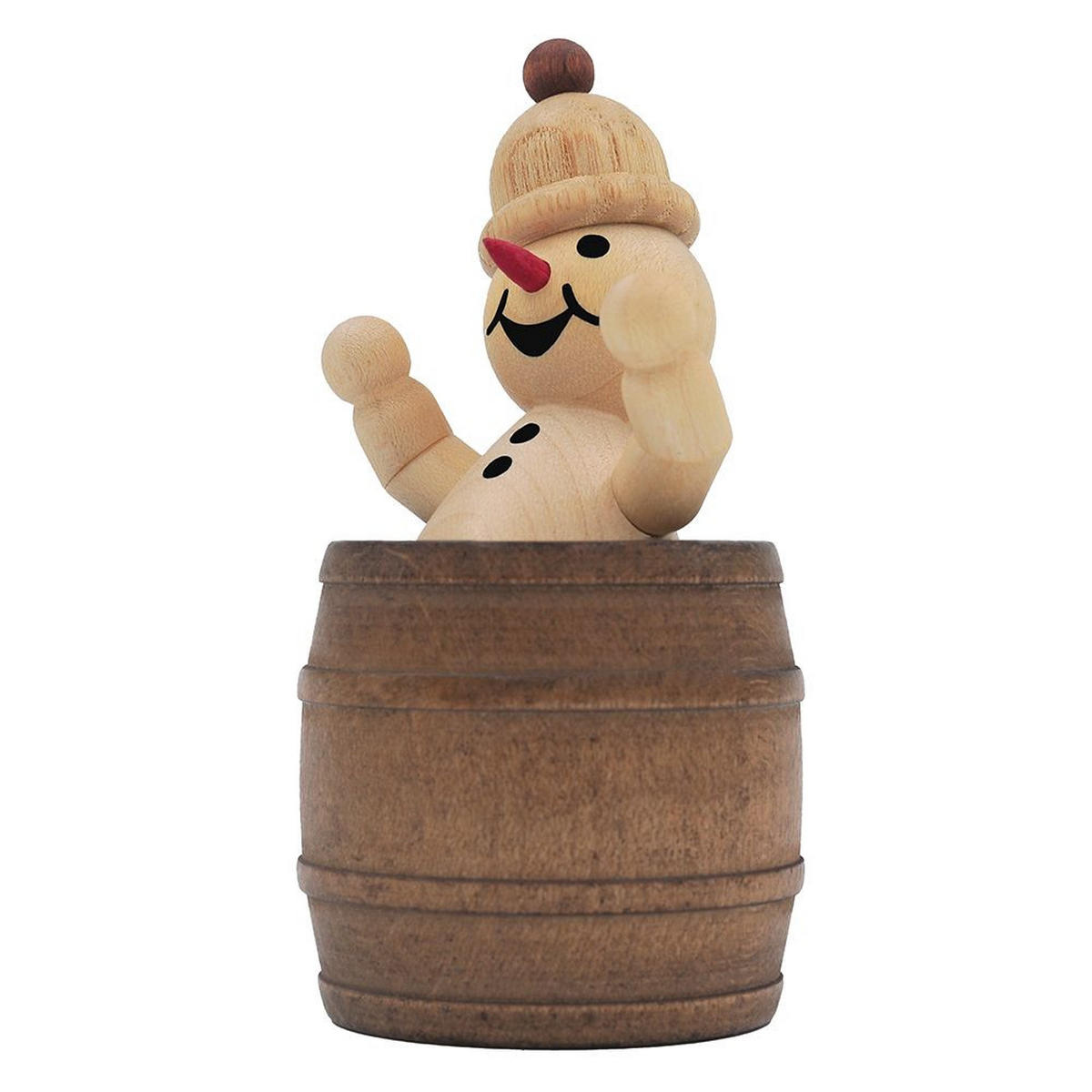 HOLZFIGUR Schneemann Junior liegend im Fass 9 cm - Multicolor, Holz (5/1/0.1cm)