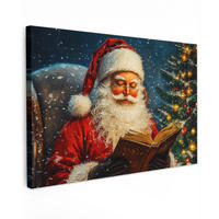 LEINWANDBILD Weihnachtsmann - Weihnachten - Winter - Weihnachtsbaum Wohnzimmer Groß 120x80 cm - Bordeaux, Textil (120/80cm) - MuchoWow