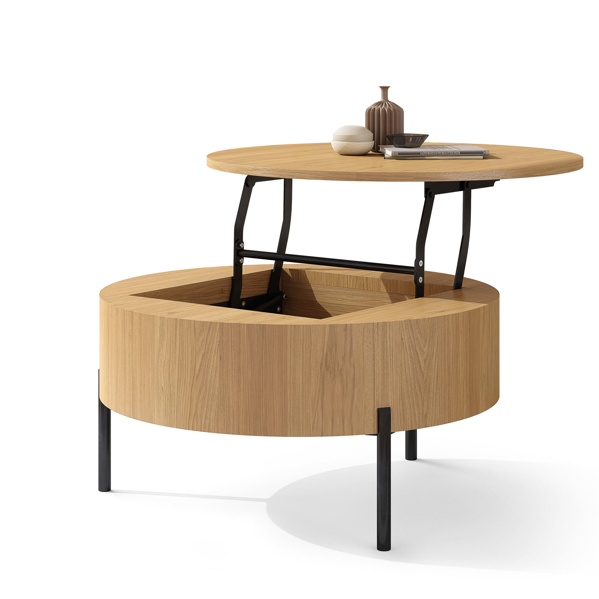 COUCHTISCH rund aufklappbar höhenverstellbar Stauraum 79/79/42 cm - Eichefarben, Holzwerkstoff (79.5/79.5/42.7cm) - designimpex