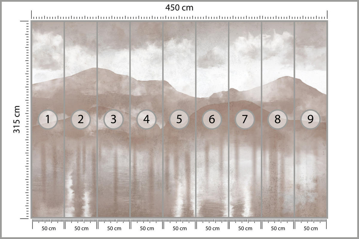 FOTOTAPETE für Schlafzimmer Beige Berglandschaft Nebelwald Vintage 450x315 - Beige/Braun, Papier (450/315cm) - Muralo