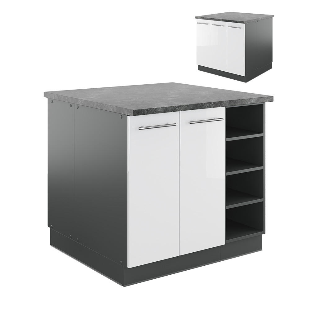 Vicco KUCHYŇSKÝ OSTROV Fame-Line Bílý vysoký lesk/antracit 90 cm bez pracovní desky