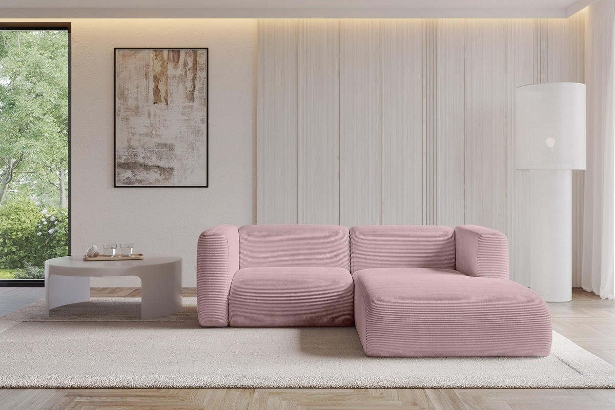ECKSOFA Ottomane Rechts MIRA-L1 227x179x89 Rosa Cord - Schwarz/Rosa, Holzwerkstoff/Kunststoff (227/179cm) - ALTDECOR