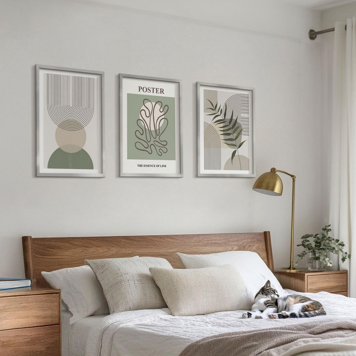 BILDER SET 3er Set - 40x60 cm Silberner Rahmen - Geometrische botanische Muster - Silberfarben, Kunststoff (40/60cm) - TULUP