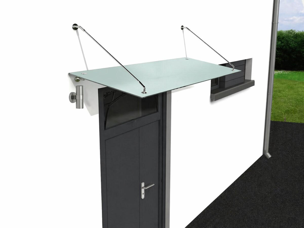 GLASVORDACH 150x90 cm Sicherheitsglas Edelstahl Satiniert Str-Silber - Weiß, Glas (150/1.31/90cm) -  Glaswerk Westfalen