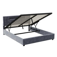 POLSTERBETT 160x200 cm mit hydraulischem Stauraum, verstellbare LED-Leisten, Samt, in Grau - Grau, Holz (160/200cm) - BRILVERDE