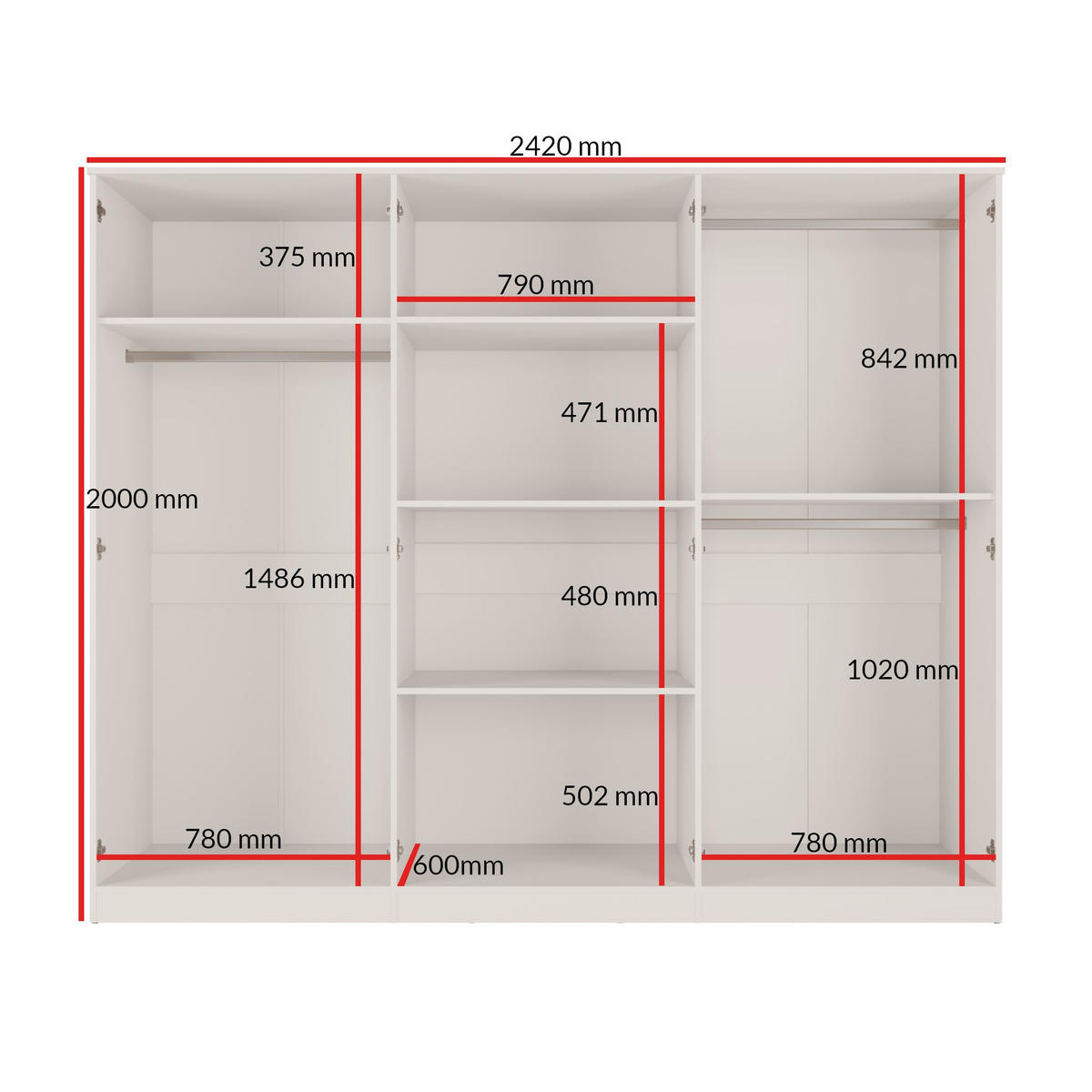 DREHTÜRENSCHRANK mit Spiegel Monza 6D 240 Kaschmir - Kaschmir/Grau, Holzwerkstoff/Metall (240/200/60cm) - mzm24