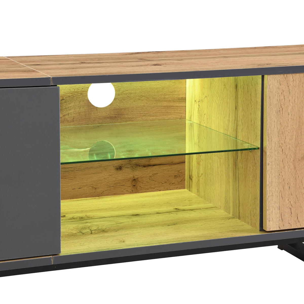 TV-RACK 190x40x50cm mit LED-Beleuchtung und Glastrennwand Holz-Anthrazit - Naturfarben, Holz (50/18/94cm) - Raelunyi