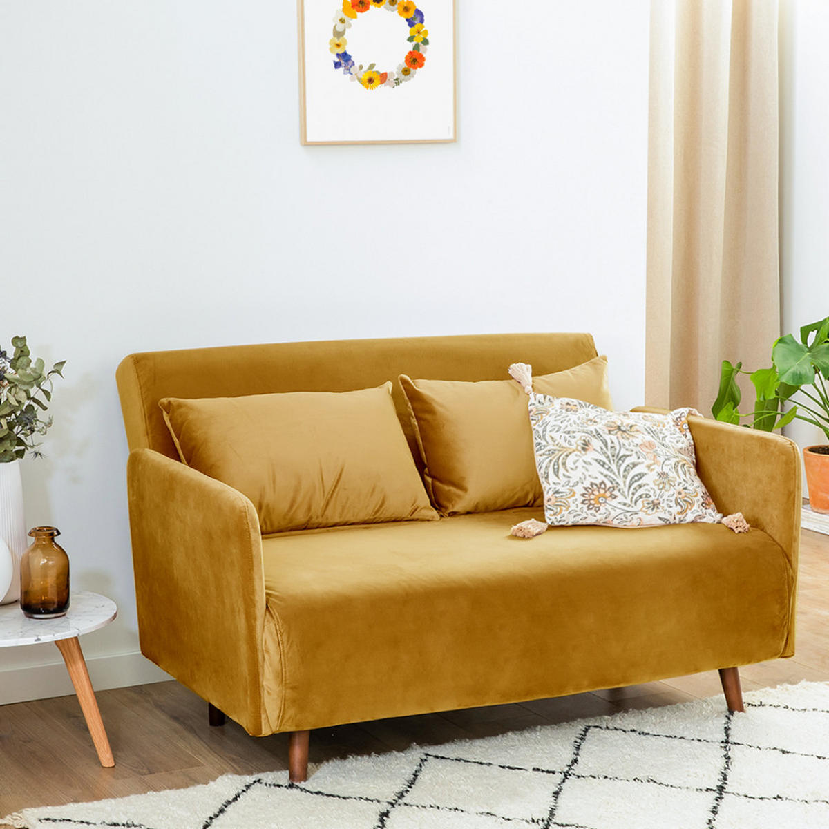 BETTSOFA - Senfgelb - Gelb, Textil (132/80/88cm) - Drawer