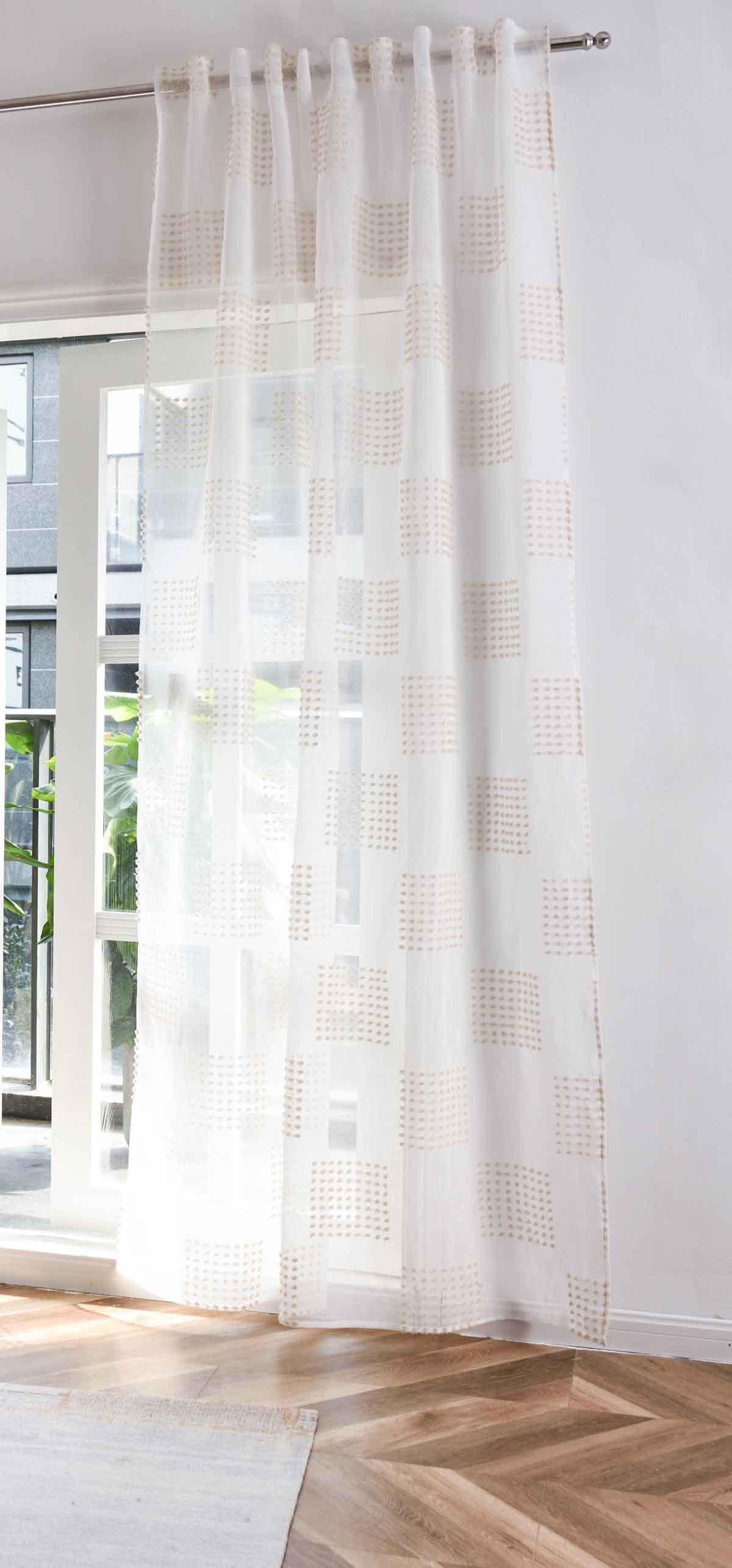 GARDINE VALENCIA HxB 245x145 cm Natur Taupe Geo - Weiß, Textil (145/245cm) - Gardinenbox