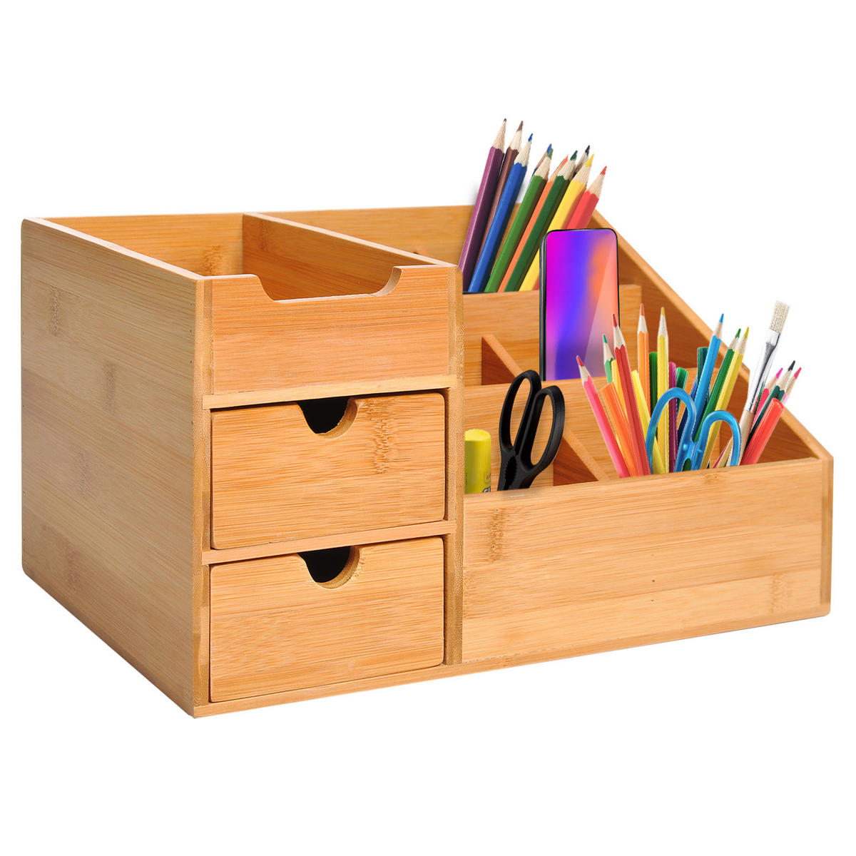 SCHREIBTISCHORGANIZER DE-08981 2 Schubladen, Bambus Natur - Naturfarben, Naturmaterialen (33/205/155cm) - ComfortXL