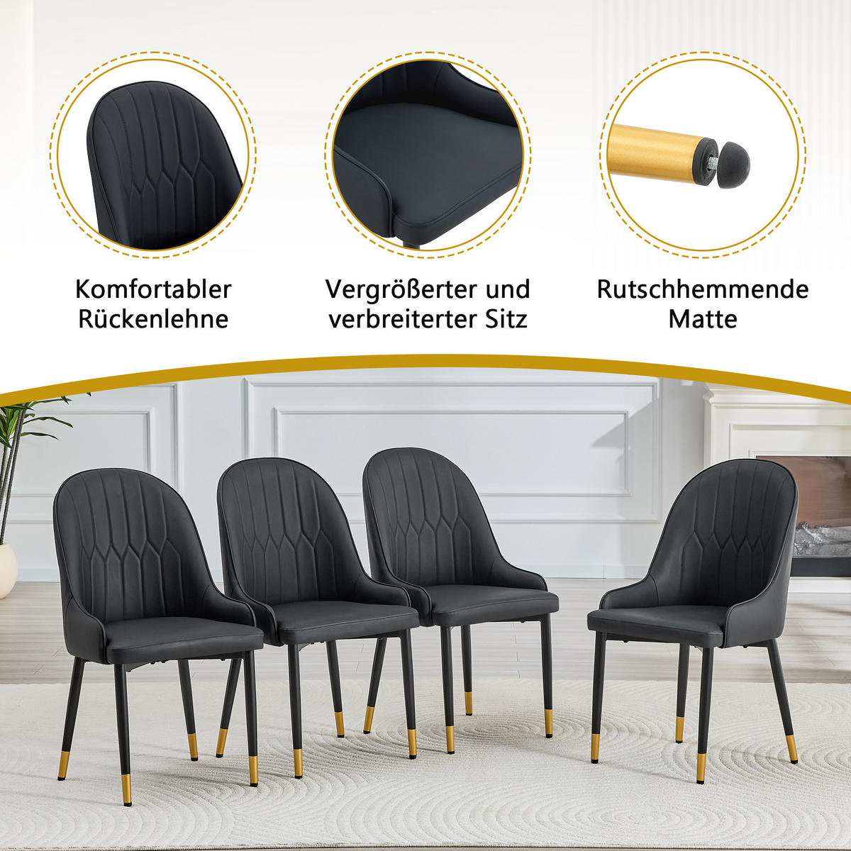 ARMLEHNSTUHL-SET DE-36680 2 Stück mit PU-Bezug und Metallbeinen Schwarz - Schwarz, Metall (44/91/47.3cm) - ComfortXL