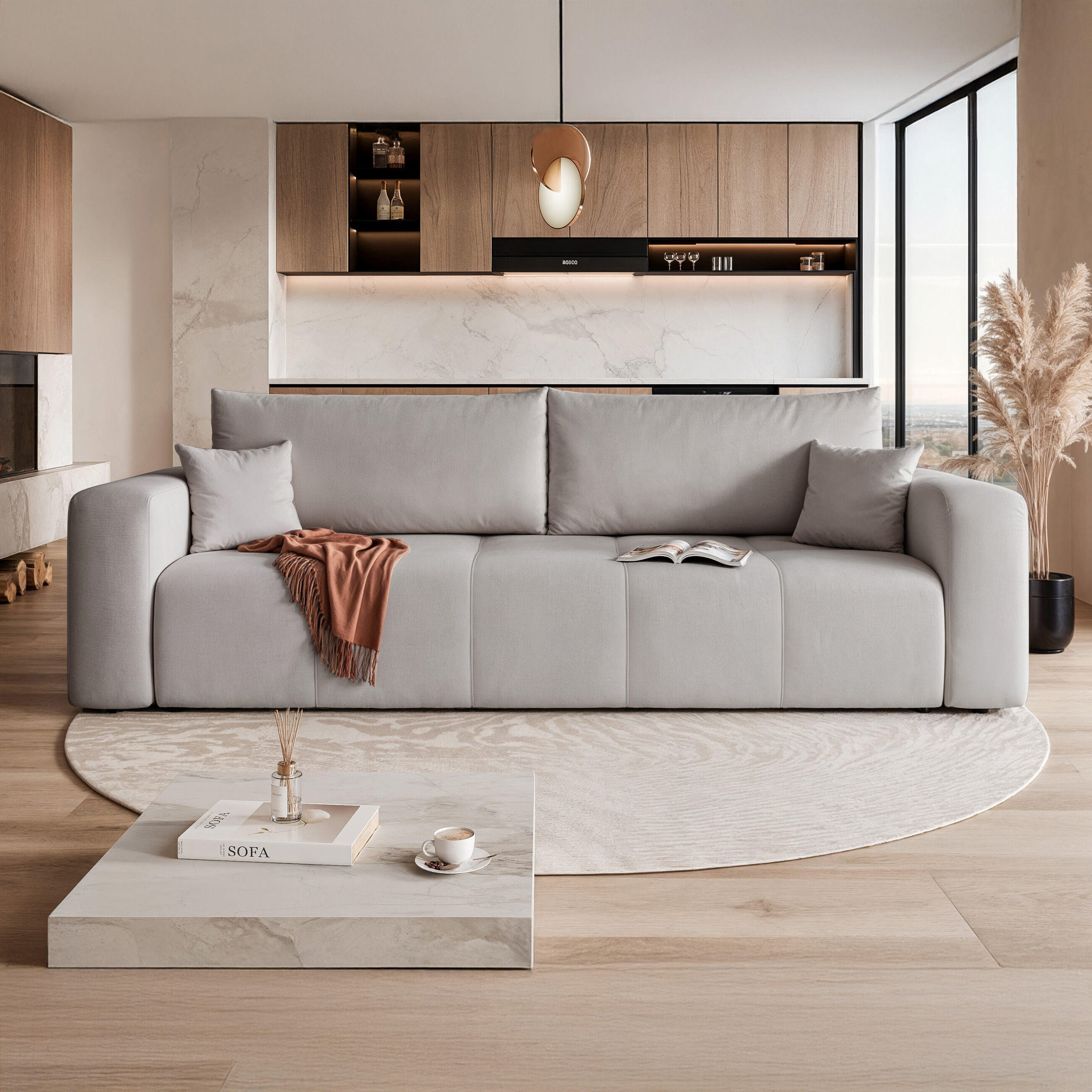 SCHLAFSOFA Velours mit Bettkasten und Schlaffunktion - Grau, Holzwerkstoff/Textil (246/79/93cm) - Idohome
