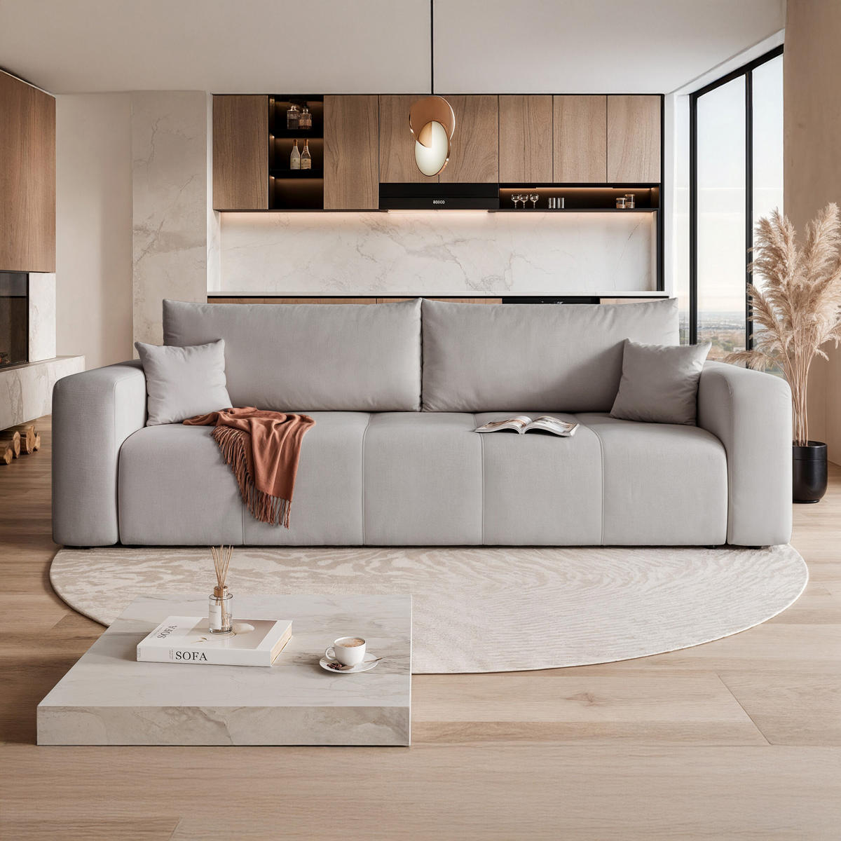 SCHLAFSOFA Velours mit Bettkasten und Schlaffunktion - Grau, Holzwerkstoff/Textil (246/79/93cm) - Idohome