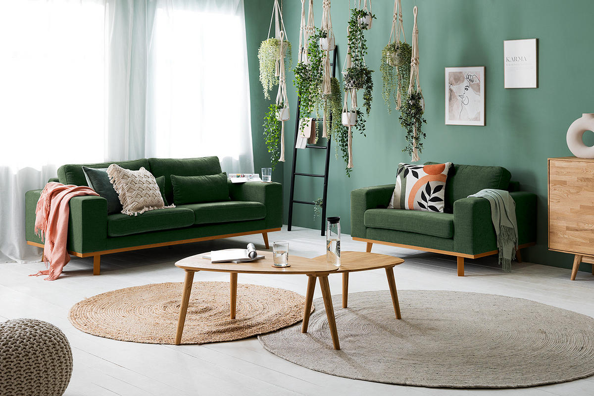 SESSEL - Dunkelgrün/Buchefarben, Textil (122/81/88cm) - home24